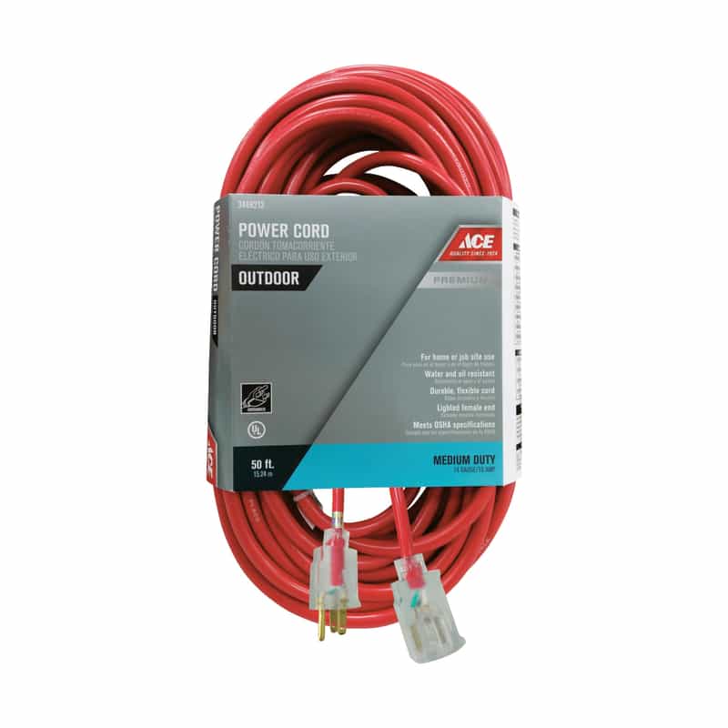 Ace Outdoor 50 ft. L Red Extension Cord 14/3 SJTOW Ace Hardware