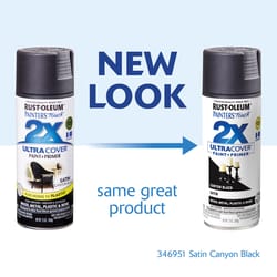 Rust-Oleum Painter's Touch 2X Ultra Cover Satin Canyon Black Paint+Primer Spray Paint 12 oz