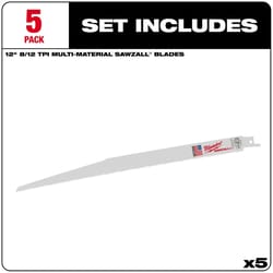Milwaukee Sawzall 12 in. Bi-Metal Thin Kerf Reciprocating Saw Blade 8/12 TPI 5 pk