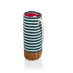 Picnic Time Malbec Navy Blue/White Cotton/Wood Wine Bottle Basket 1 bottle