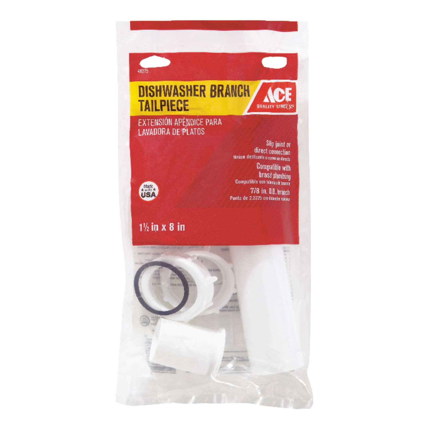 Ace 11/2 in. D X 8 in. L Plastic Dishwasher Branch Tailpiece Ace