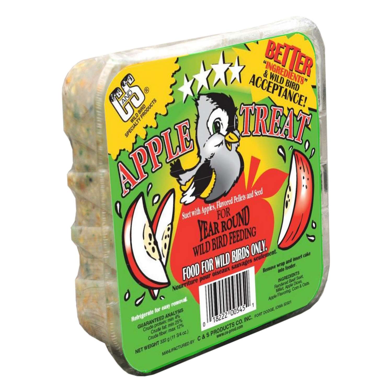 C&S Products Apple Treat Assorted Species Beef Suet Wild Bird Food 11.