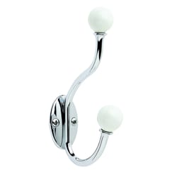 Amerock 5-1/8 in. L Silver/White Ceramic/Zinc Medium Globe Coat and Hat Hook 1 pk