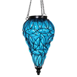 Exhart Blue Glass/Metal 24 in. H Tear Shaped Lantern