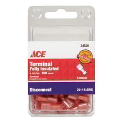 Ace 22-16 AWG Insulated Wire Female Disconnect Red 100 pk