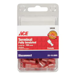 Ace 22-16 AWG Insulated Wire Female Disconnect Red 100 pk