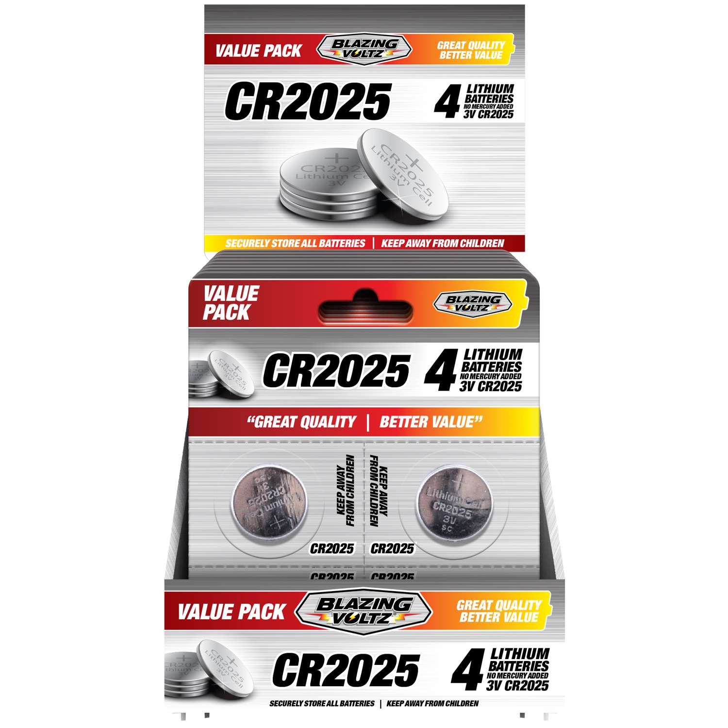 Blazing Voltz Lithium CR2025 3 V Button Cell Battery CR2025 4 pk Mfr