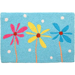 Jellybean 30 in. W X 20 in. L Multi-color Pretty Posies on Sky Blue Polyester Accent Rug