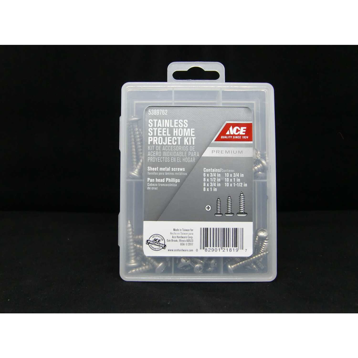 Ace 6 8 10 Sizes x 1/2 11/2 in. L Phillips Pan Head Stainless Steel Sheet Metal Screw Kit