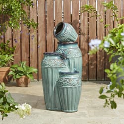 Glitzhome Ceramic Turquoise 27.25 in. H Embossed Pattern Pots Outdoor Fountain