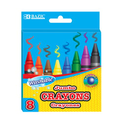 Bazic Products Jumbo Washable Assorted Color Crayons 8 pk