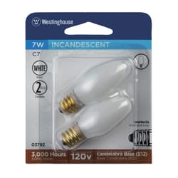 Westinghouse 7 W C7 Specialty Incandescent Bulb E12 (Candelabra) White 2 pk