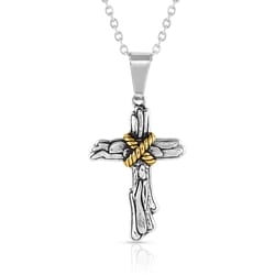 Montana Silversmiths Men's Rugged Faith Cross Gold/Silver Necklace Stainless Steel Water Resistant