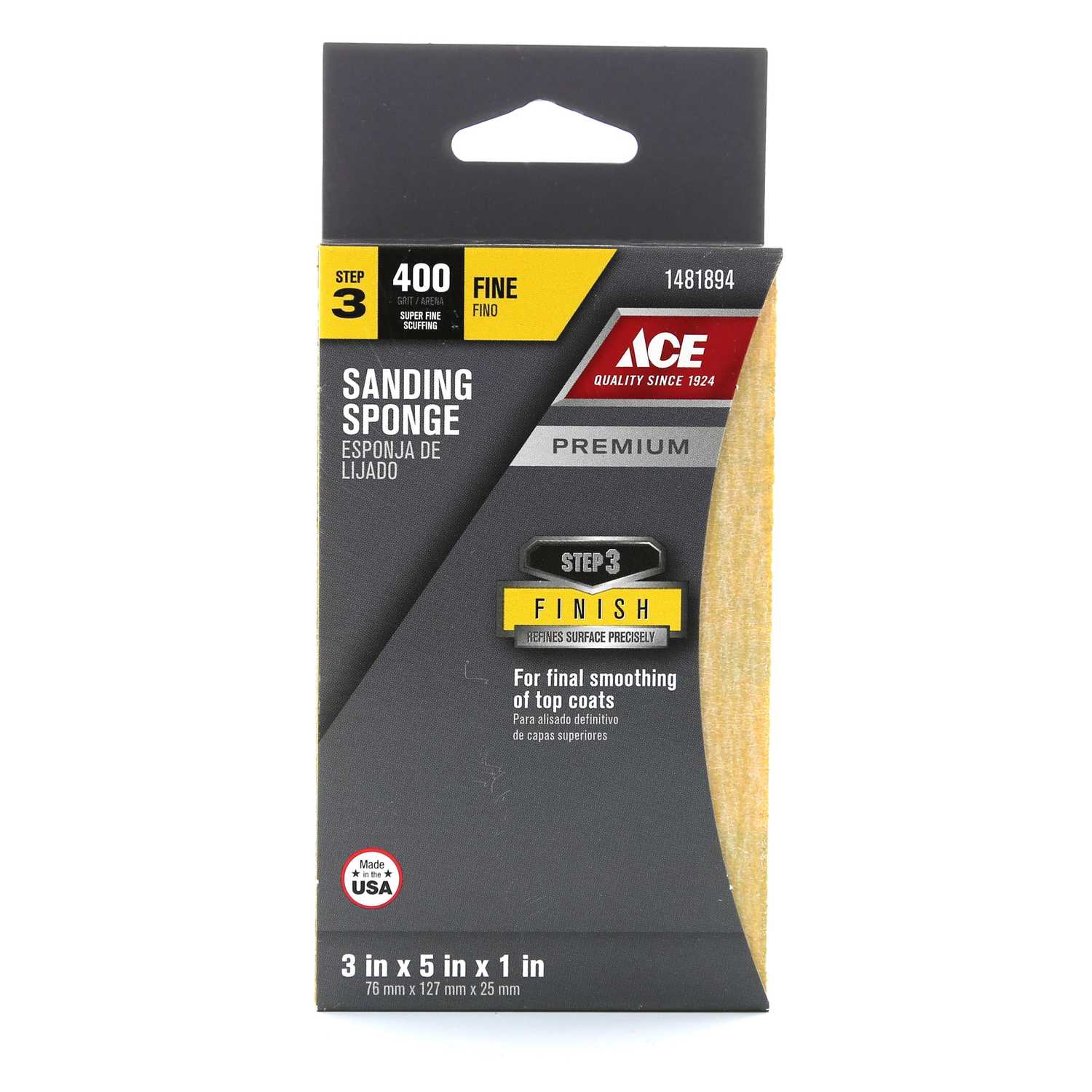 Ace 5 in. L x 5 in. W x 1 in. 400 Grit Angled Sanding Sponge Ace Hardware