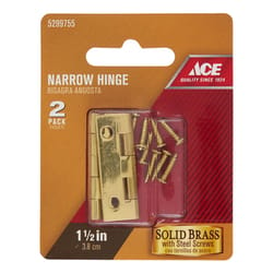 Ace 7/8 in. W X 1-1/2 in. L Polished Brass Brass Narrow Hinge 2 pk