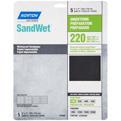 Norton SandWet 11 in. L X 9 in. W 220 Grit Aluminum Oxide Waterproof Sandpaper 5 pk