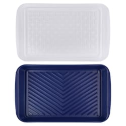 Spectrum Blue/White Melamine Marinade Tray with Lid