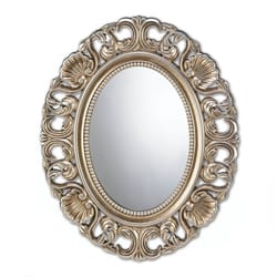 Accent Plus 21 in. H X 17.1 in. W Antique Gold Wood Ornate Oval Wall Mirror