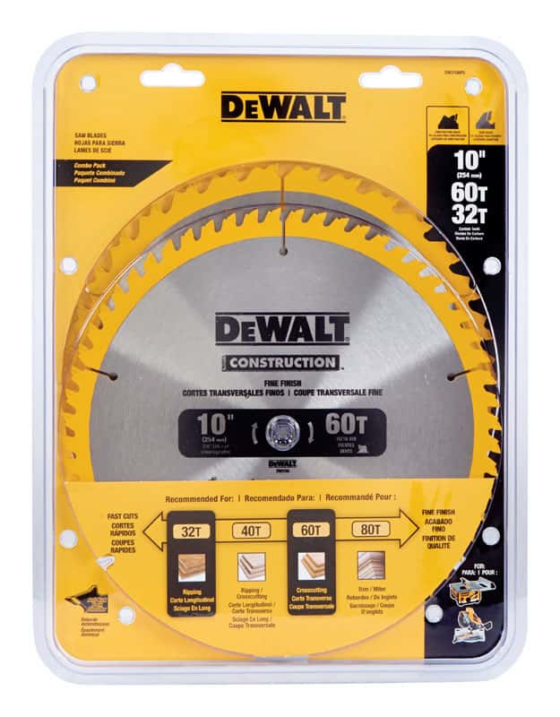 DeWalt 10 in. D X 5 8 in. Carbide Circular Saw Blade 32 60 teeth