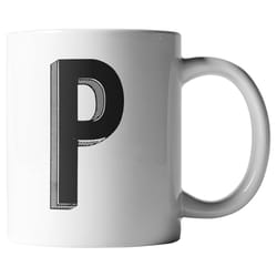 El Arroyo 12 oz Black/White BPA Free Marquee Letter P Mug