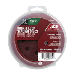 Ace 5 in. Aluminum Oxide Hook and Loop Sanding Disc 60 Grit Coarse 50 pk