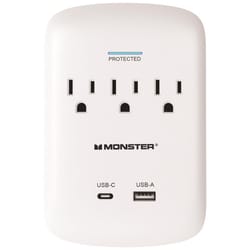 Monster Just Power It Up 0 ft. L 3 outlets Wall Tap Surge Protector White 1200 J