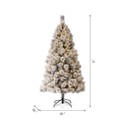 Glitzhome 6 ft. Pencil LED 300 ct Snow Flocked Pencil Pine Christmas Tree