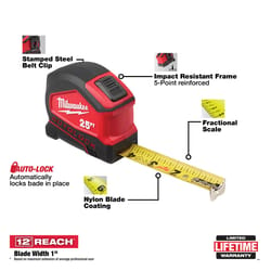 Milwaukee 25 ft. L X 1.88 in. W Compact Auto Lock Tape Measure 1 pk