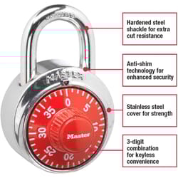 Master Lock 2 in. H X 1-7/8 in. W Stainless Steel 3-Dial Combination Combination Padlock