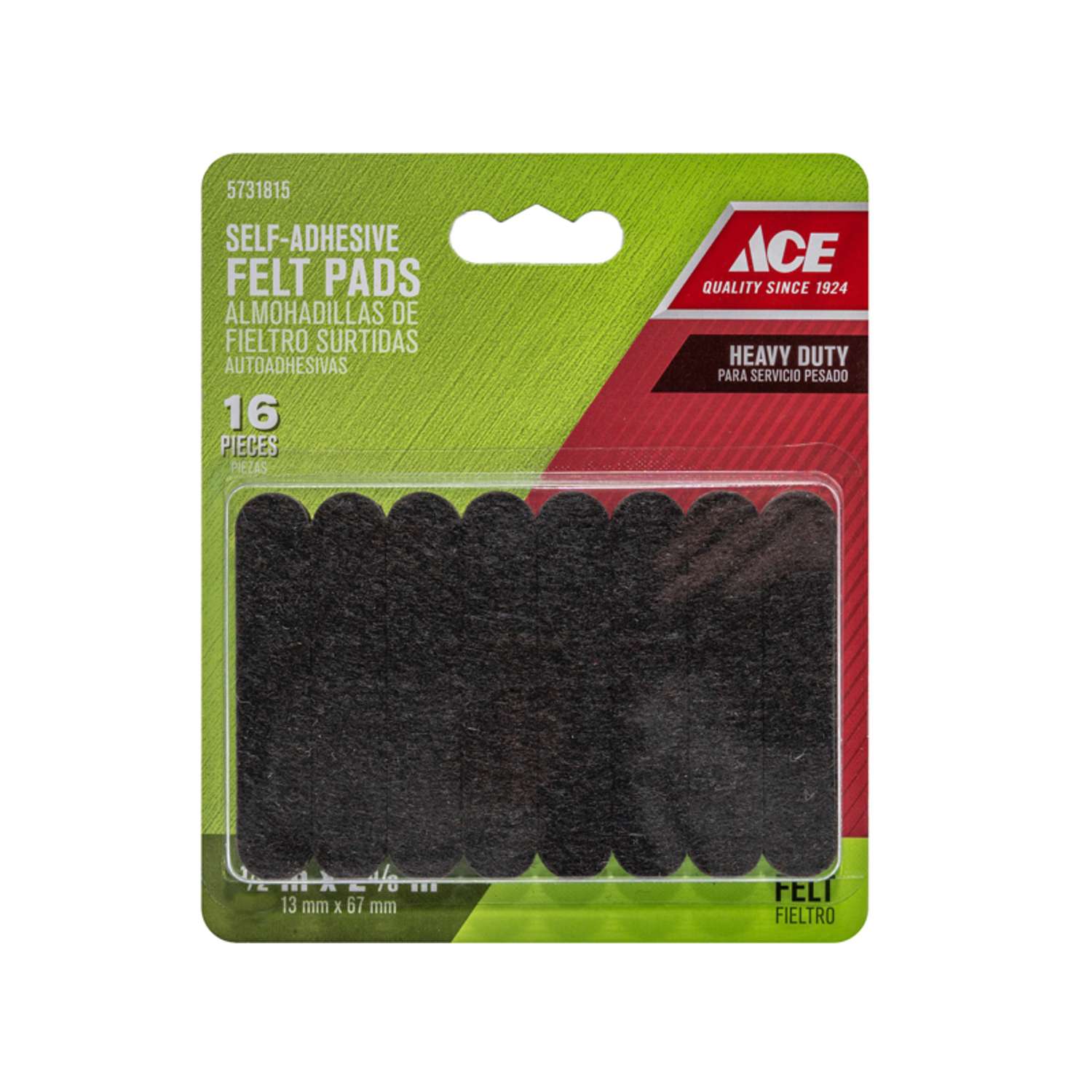 Ace Felt Self Adhesive Protective Pad Brown Round 1/2 in. W X 25/8 in