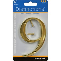 HILLMAN Distinctions 4 in. Gold Zinc Die-Cast Screw-On Number 9 1 pc