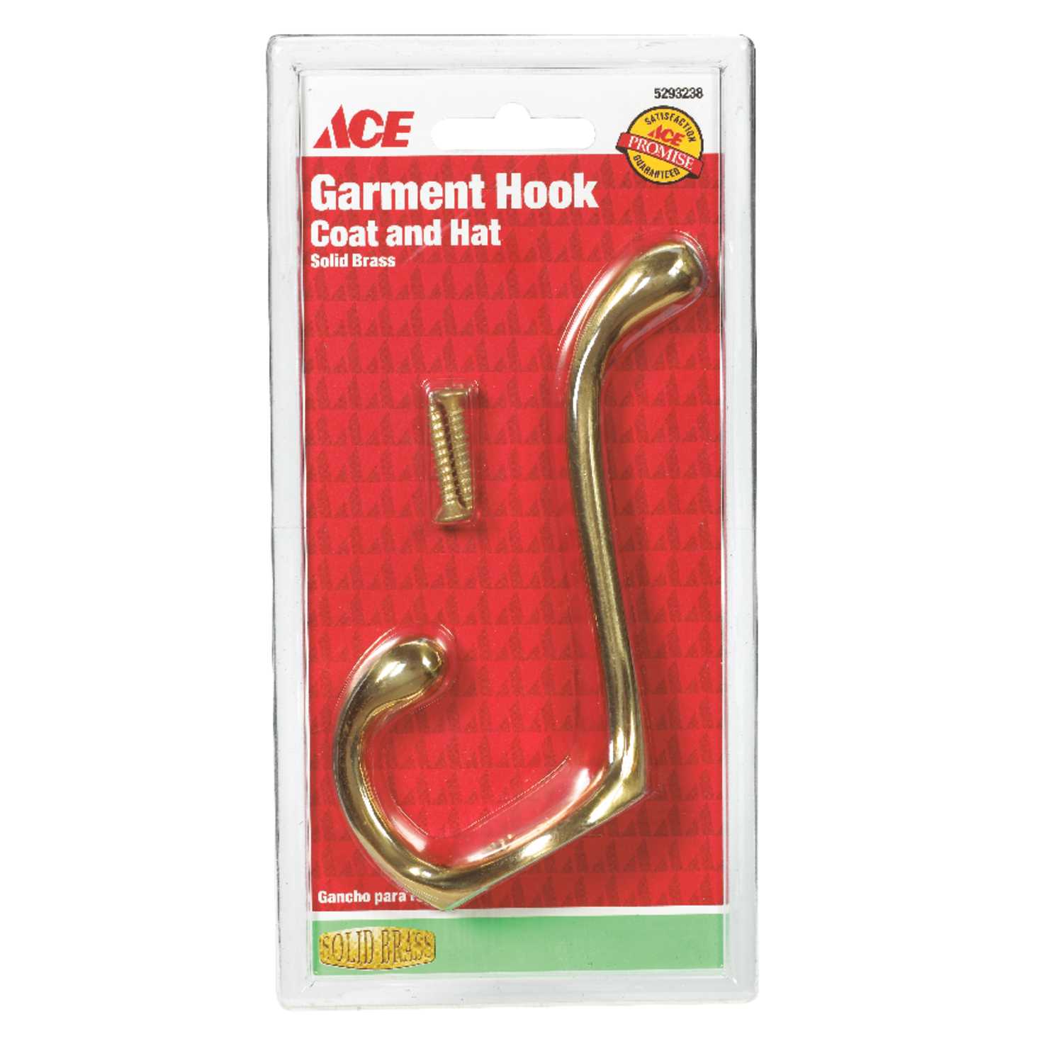 Ace 31/2 in. L Bright Brass Gold Brass Medium Garment Hook 1 pk Ace