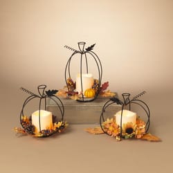 Gerson 9 in. Harvest Pumpkin & LED Candle Fall Decor