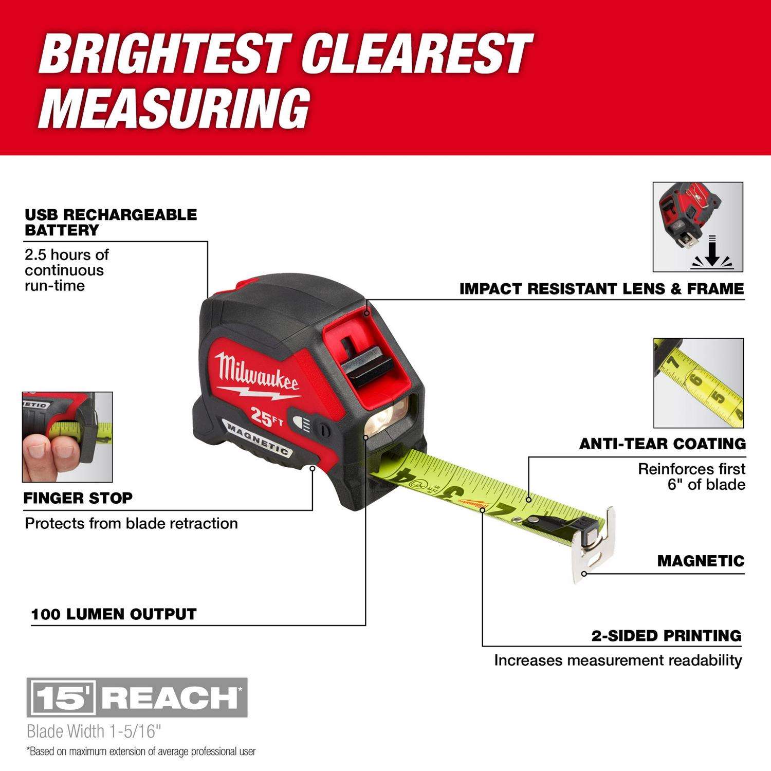 Milwaukee 16 ft. x 1-5/16 in. W Blade Tape Measure with 16 ft