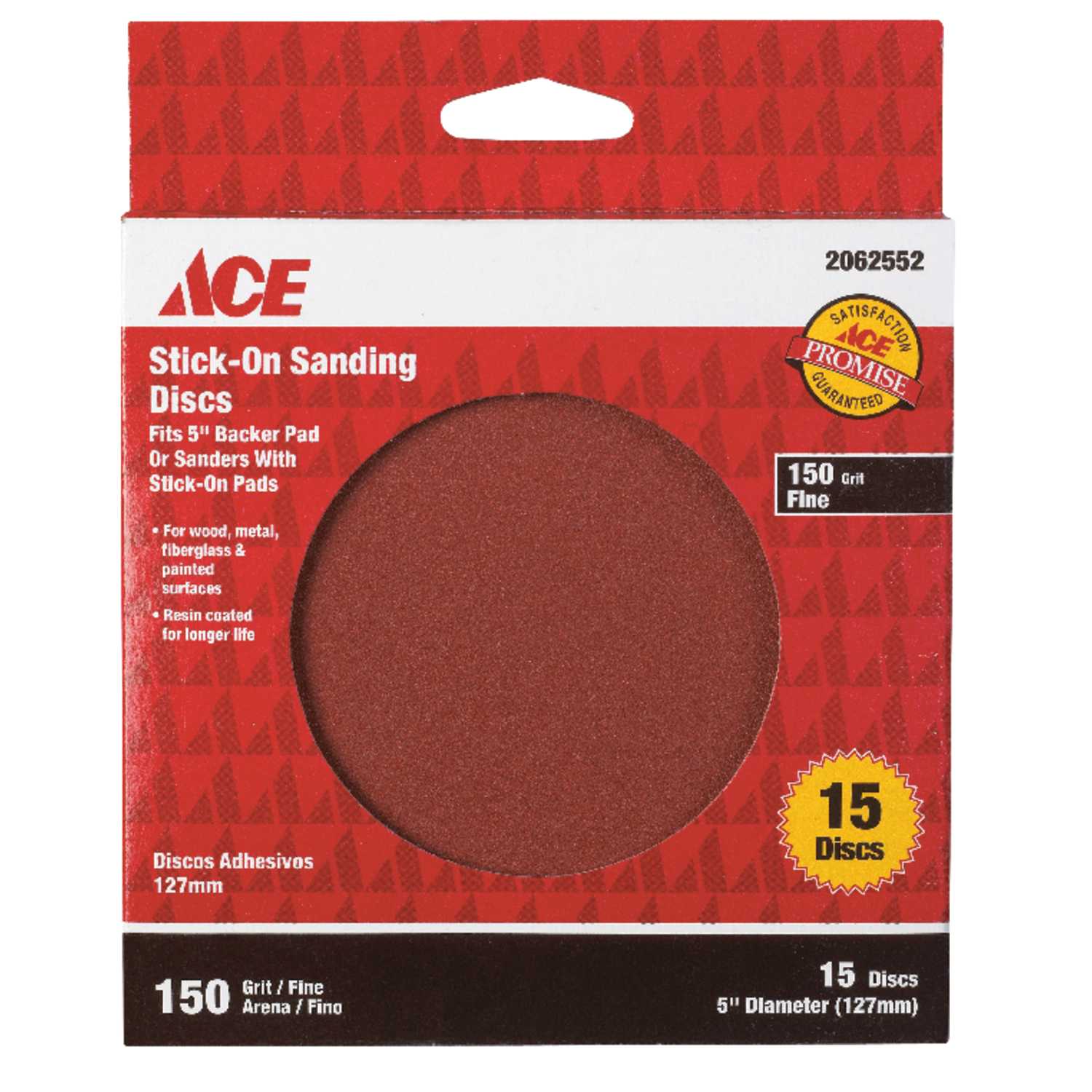 Ace 5 in. Adhesive Sanding Disc 150 Grit 15 pk Aluminum Oxide Fine