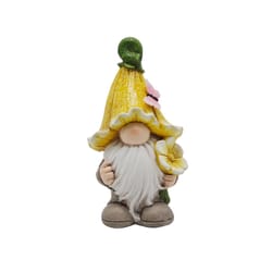 Luxe Light Decor Multicolored Polyresin 10.3 in. H Gnome with Yellow Flower Hat and Flower Statue