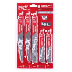 Milwaukee Sawzall 6 and 9 in. Carbide Reciprocating Saw Blade Set Assorted TPI 5 pc