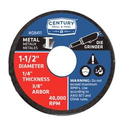 Century Drill & Tool 1-1/2 in. D X 3/8 in. A24R Grinding Wheel