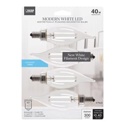 Feit White Filament BA10 E12 (Candelabra) Filament LED Bulb Daylight 40 Watt Equivalence 4 pk