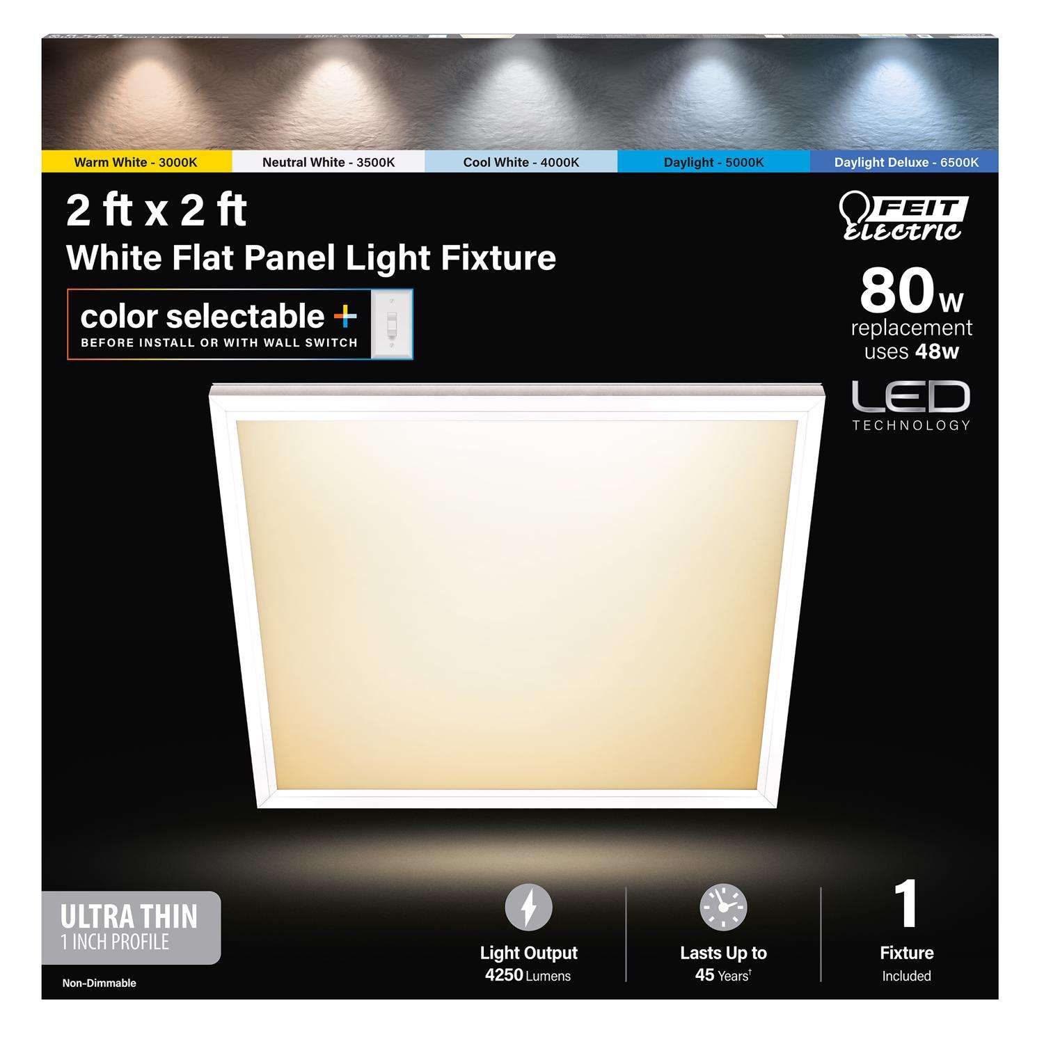 Feit Electric 1 in. H X 24 in. W X 24 in. L White LED Flat Panel Light Fixture Ace Hardware