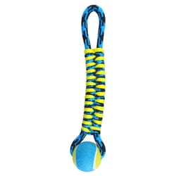 Boss Pet Pet Park Blvd Blue Woven Paracord Rope with Tennis Ball Dog Toy 1 pk