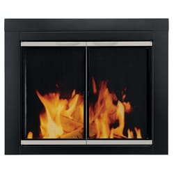 Pleasant Hearth Black Powder Coated Glass Fireplace Screen