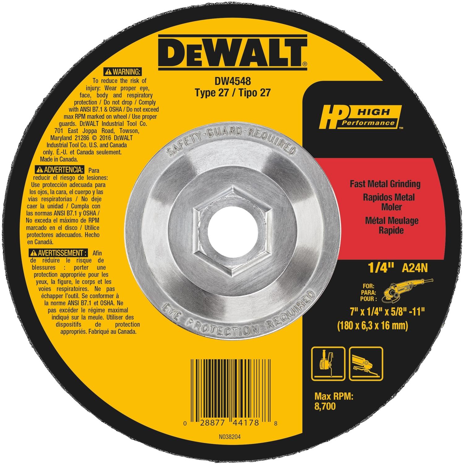 DeWalt High Performance 7 in. D X 5 8 in. Metal Grinding Wheel Mfr DW4548 Ace Hardware