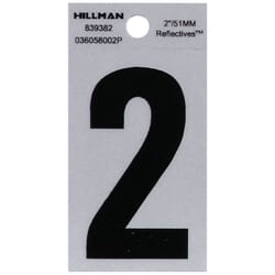 Hillman 2 in. Reflective Black Vinyl  Self-Adhesive Number 2 1 pc