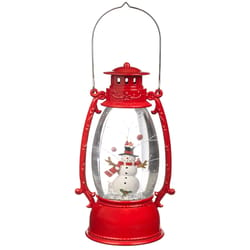 Roman Holiday Red/White Vintage Lantern Snowman Swirling Table Decor 9.5 in.