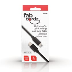 Fabcordz Lightning to USB-C Charge and Sync Cable 6 ft. Black