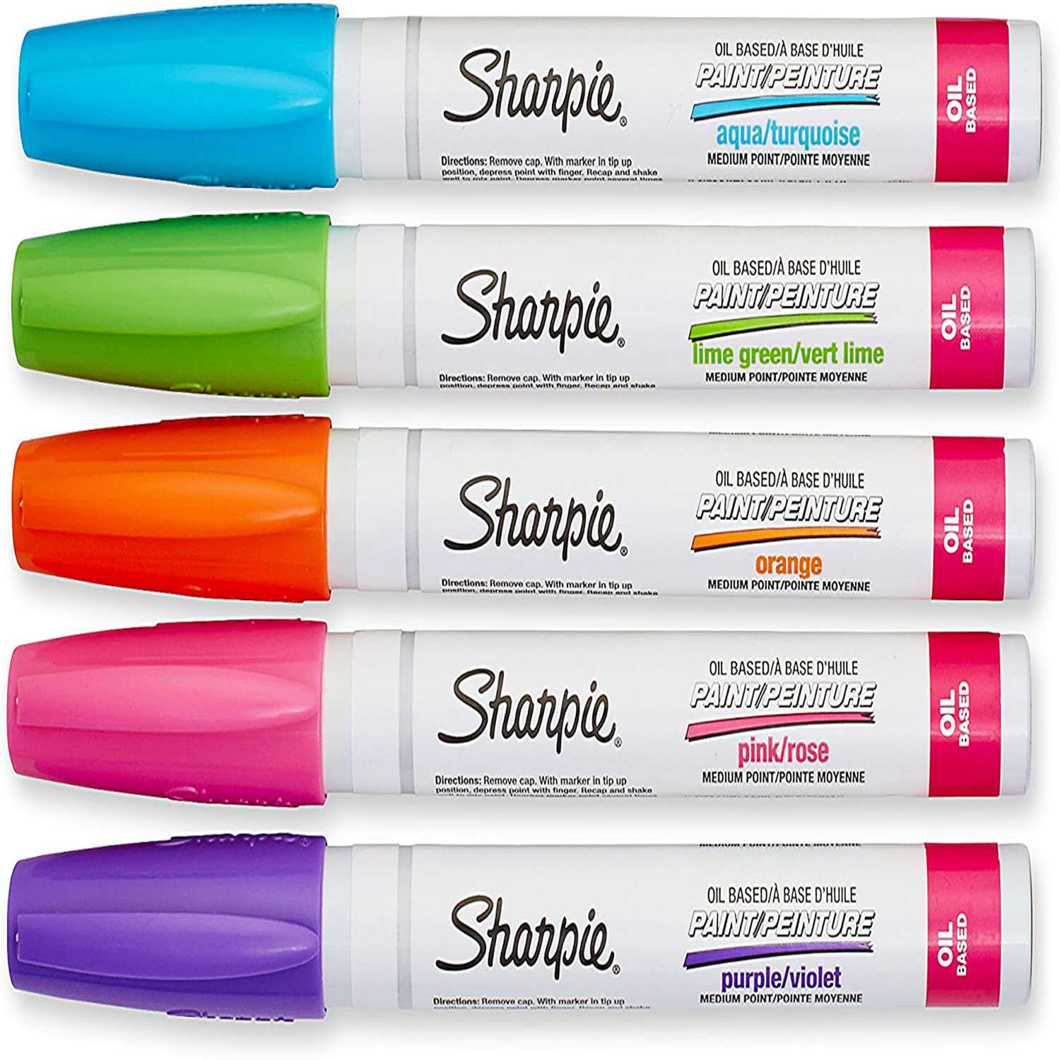 SHARPIE Oil-Based Paint Markers, Medium Point, Assorted & Metallic Colors,  5 Count - Great for Rock Painting