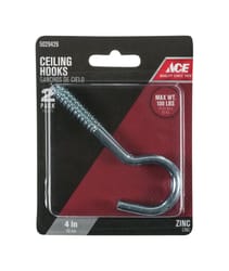 Ace Small Zinc-Plated Silver Steel 4.0625 in. L Ceiling Hook 100 lb 2 pk