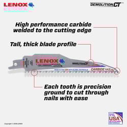 Lenox Demolition CT 6 in. Carbide Tipped Reciprocating Saw Blade 6 TPI 5 pk