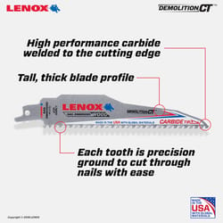 Lenox Demolition CT 6 in. Carbide Tipped Reciprocating Saw Blade 6 TPI 5 pk